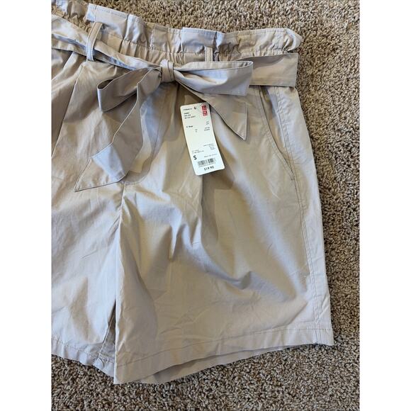 Uniqlo Beige HIgh Rise Belted Cotton Spandex Pull On Shorts Womens Small NEW NWT - Picture 3 of 7